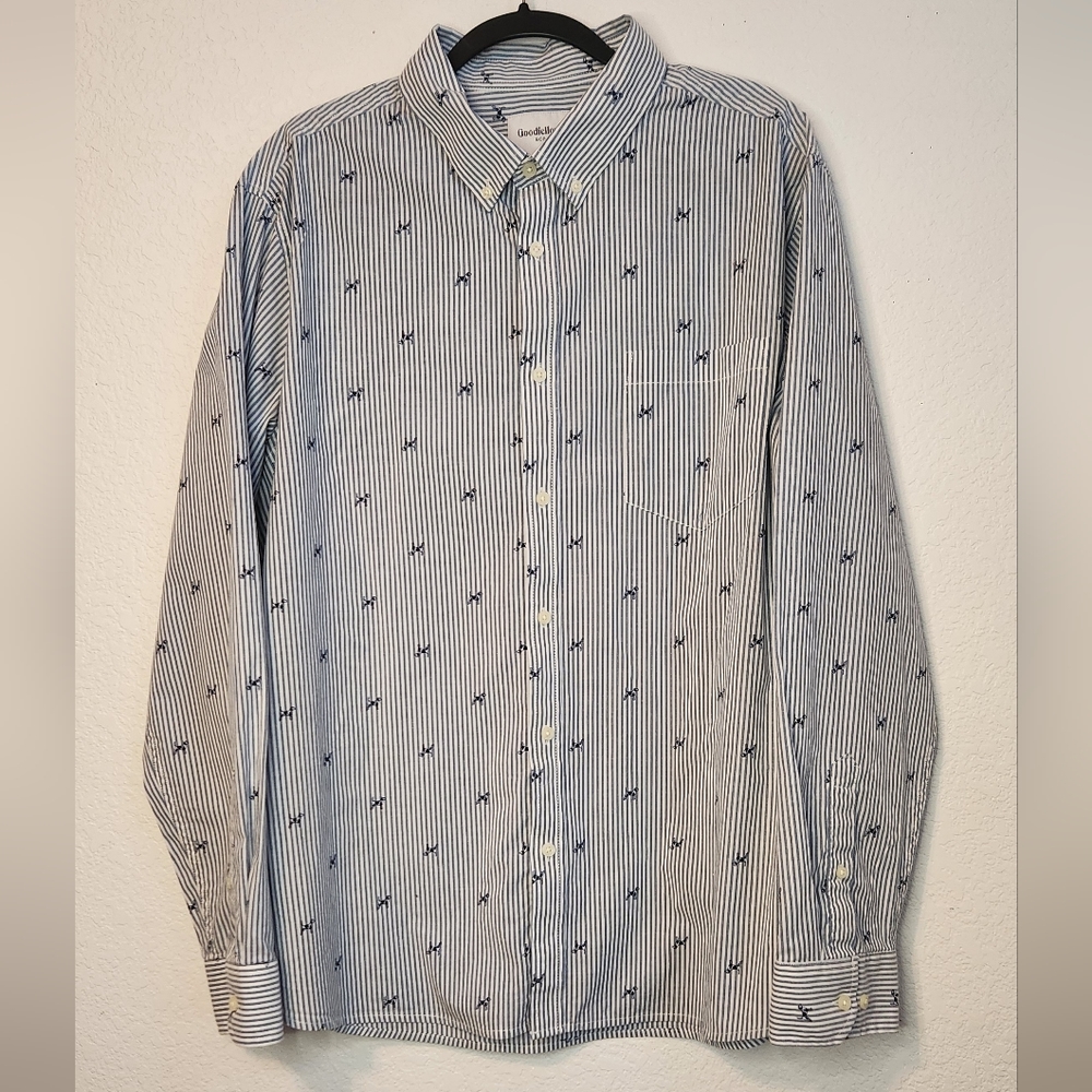 Goodfellow & Co Northdrop Dog‎ Print Striped Button-Down Shirt, Size XXL
